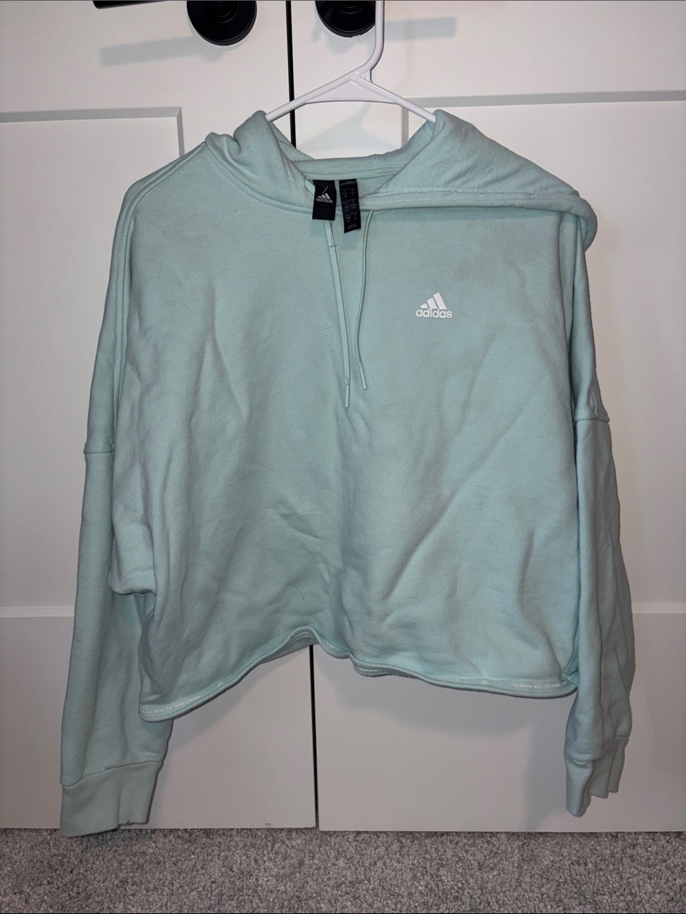 adidas Women's Mint Green Cropped Hoodie Sweatshirt